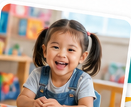 Smiling child at a classroom table