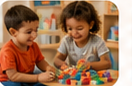 Children working with colorful blocks at the table